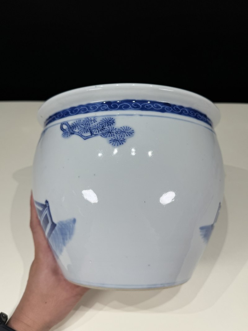 清光绪 青花草圣张旭以头濡墨故事卷缸 - 图6