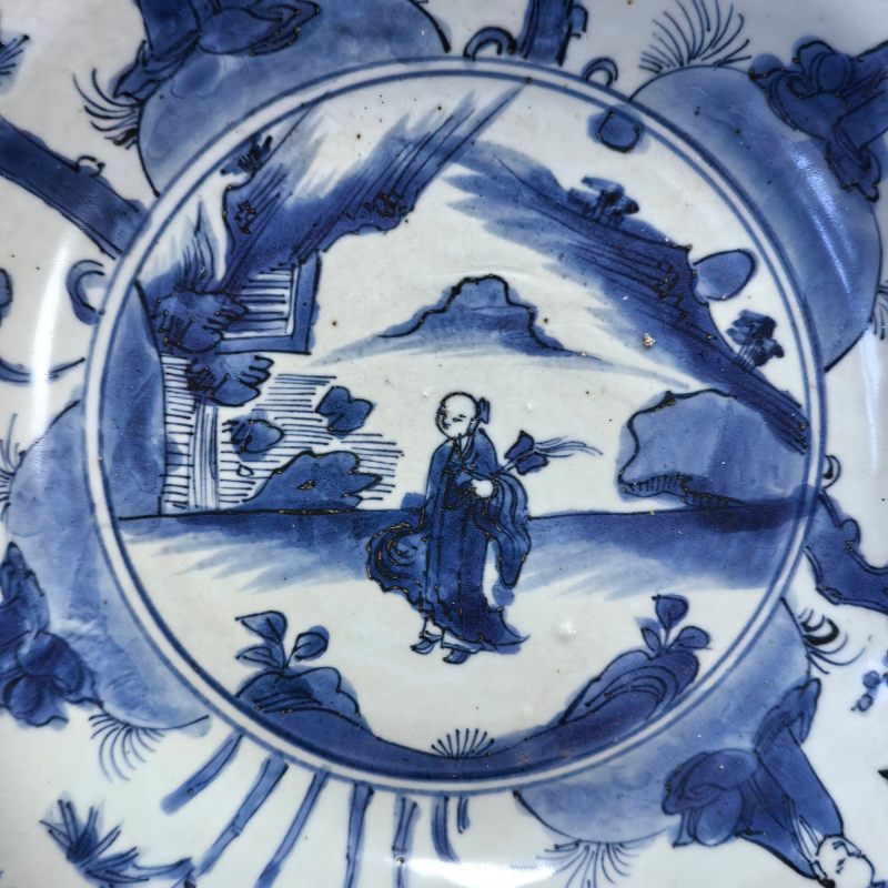 明晚期 青花高士图盘 - 图5