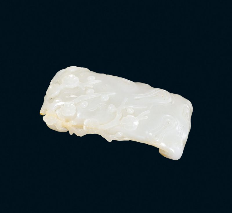 清 白玉雕梅花诗文墨床