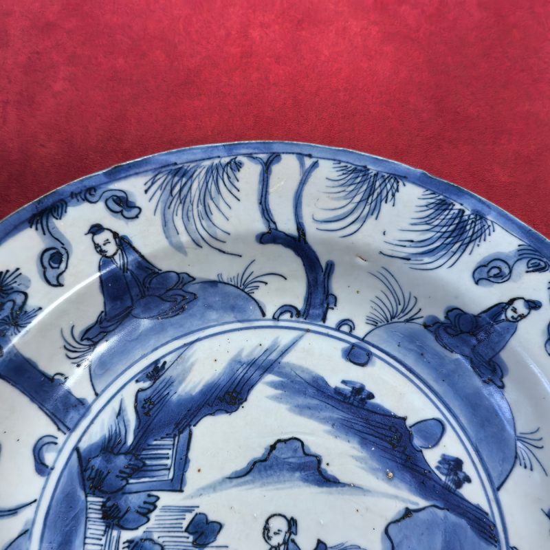 明晚期 青花高士图盘 - 图6