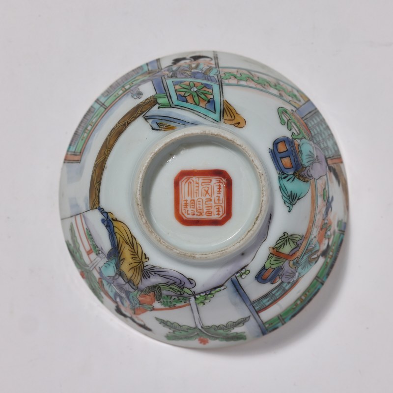 清中晚期 广彩人物故事盖碗 - 图7