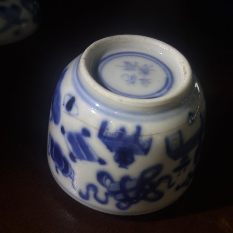 清中晚期 青花博古纹温酒器一套 - 图18