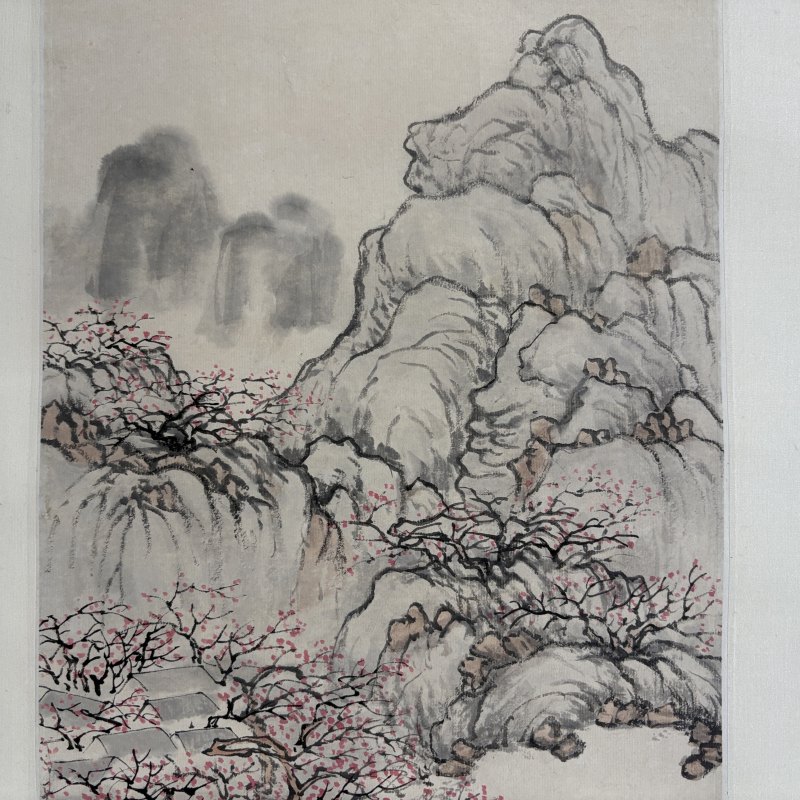 清 夏敬观 山水红梅 - 图3
