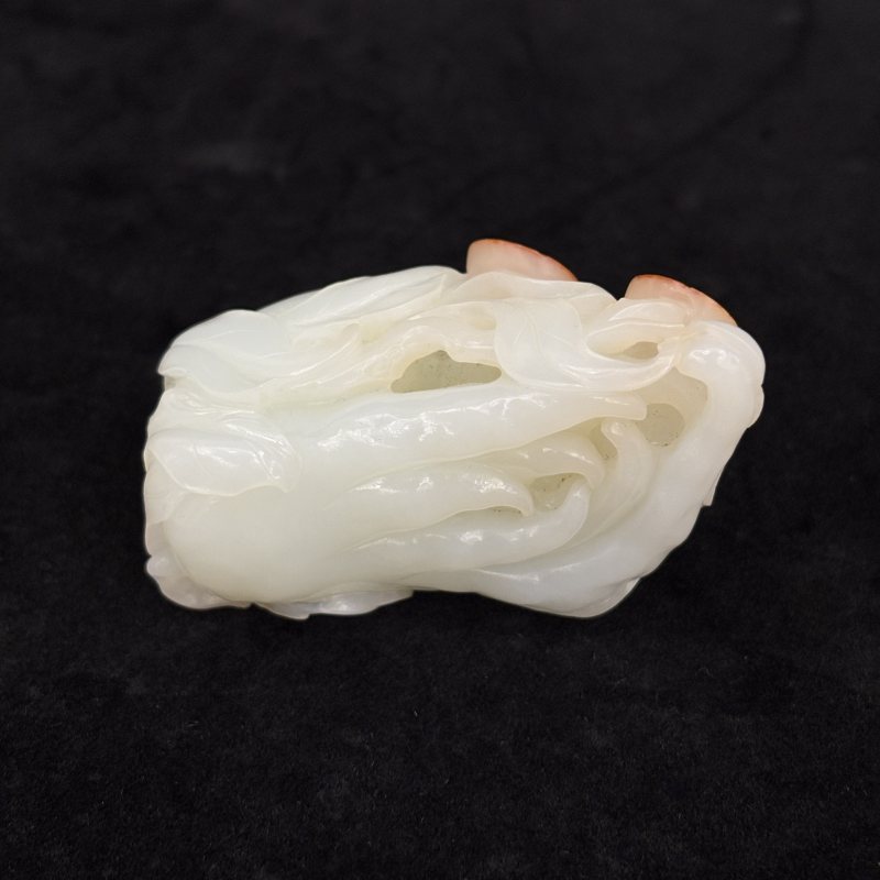 清 白玉留皮镂雕三多纹摆件 - 图4