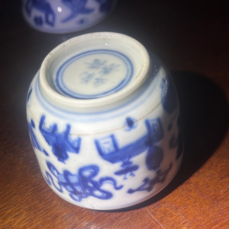 清中晚期 青花博古纹温酒器一套 - 图19