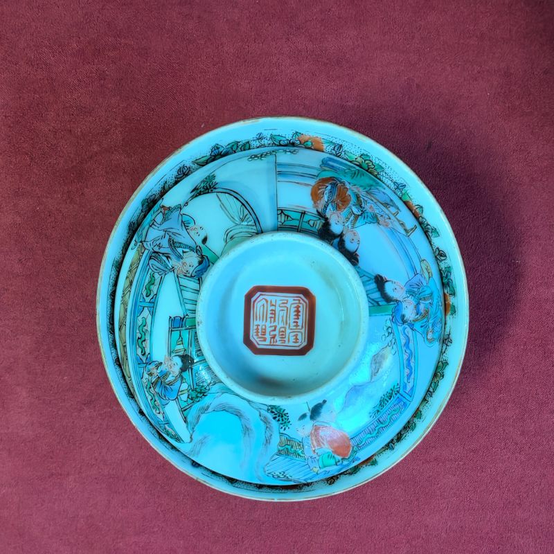 清中晚期 广彩人物故事盖碗 - 图9
