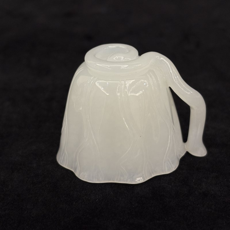 清 白玉荷叶形单耳杯 - 图8
