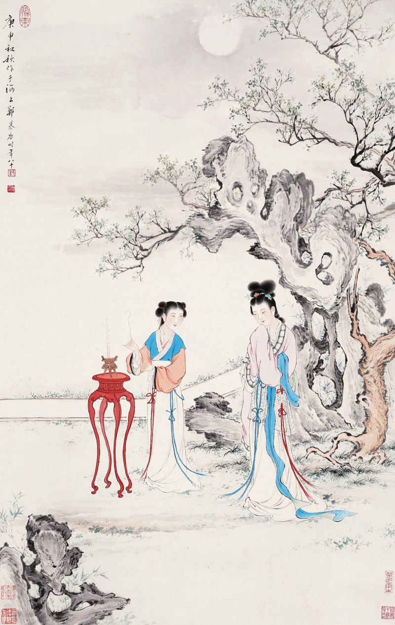 近现代 郑慕康 焚香拜月