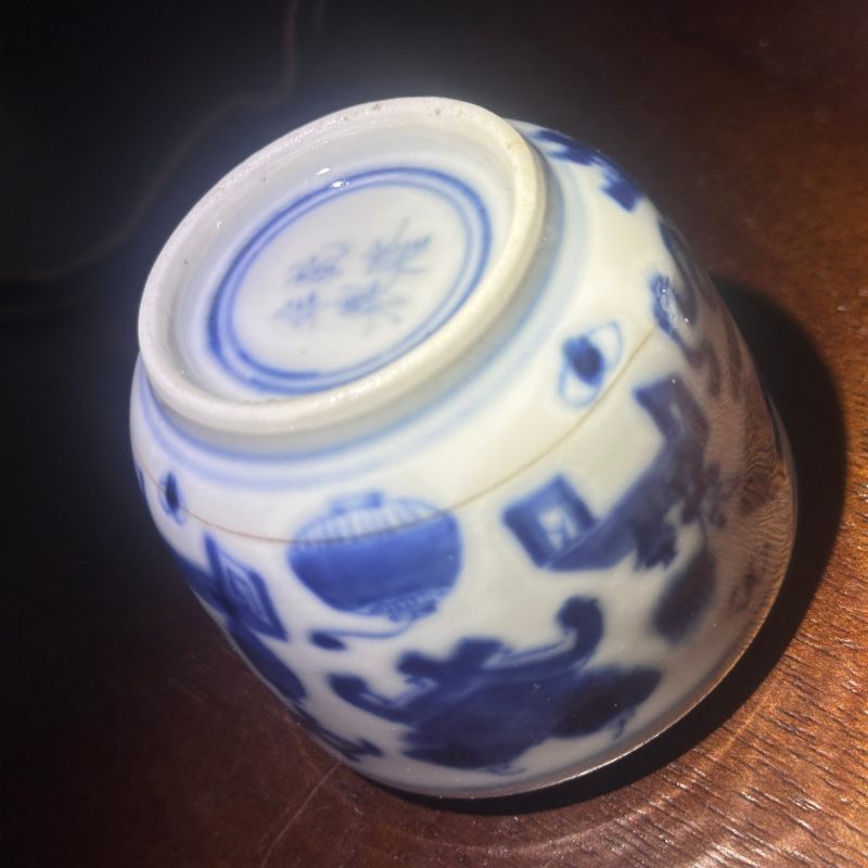 清中晚期 青花博古纹温酒器一套 - 图20