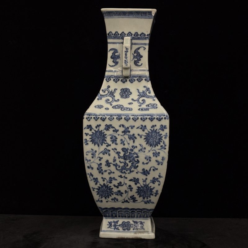清 青花缠枝莲龙凤纹双耳尊 - 图5