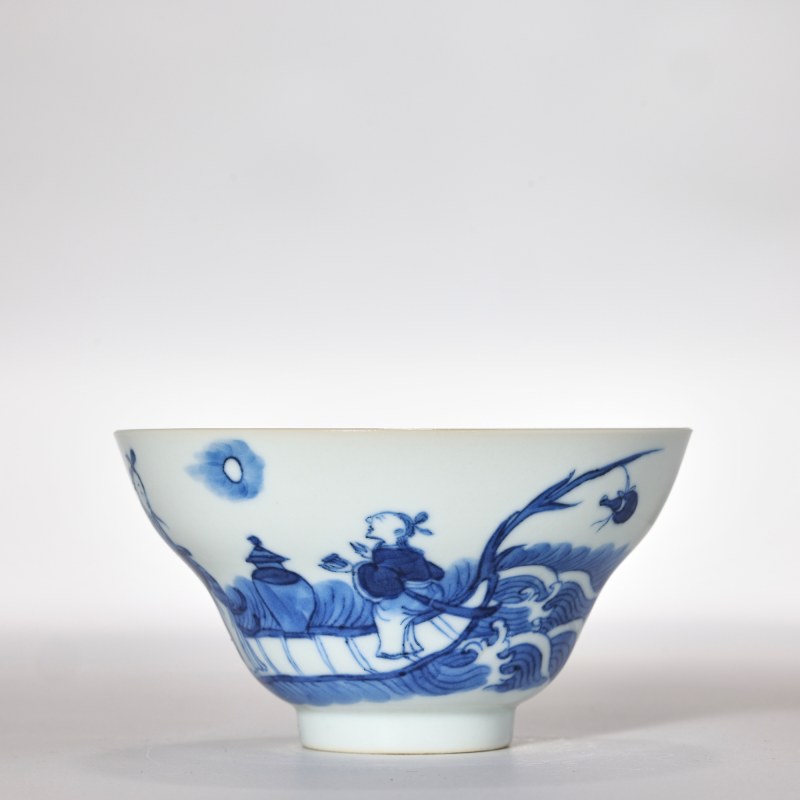 清道光 青花仙人乘槎折腰杯 - 图2