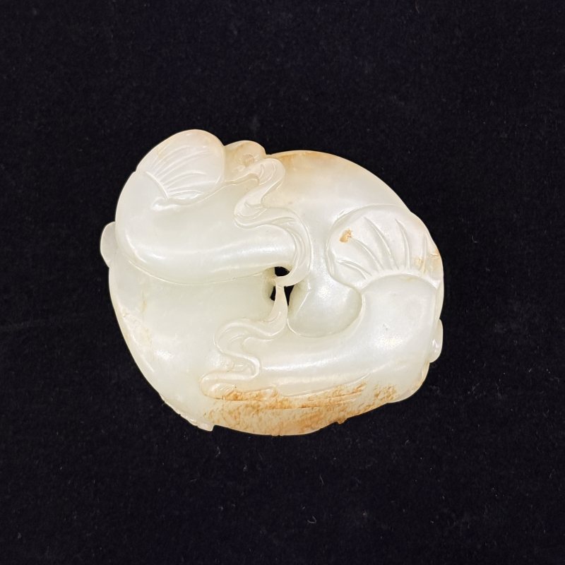 清 白玉留皮连年有余纹挂件 - 图7