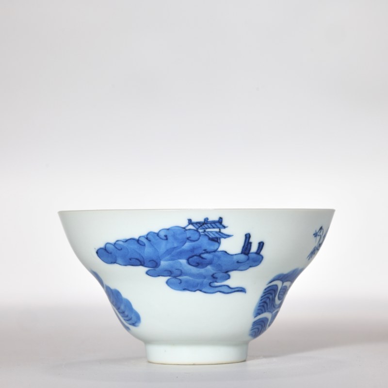 清道光 青花仙人乘槎折腰杯 - 图3