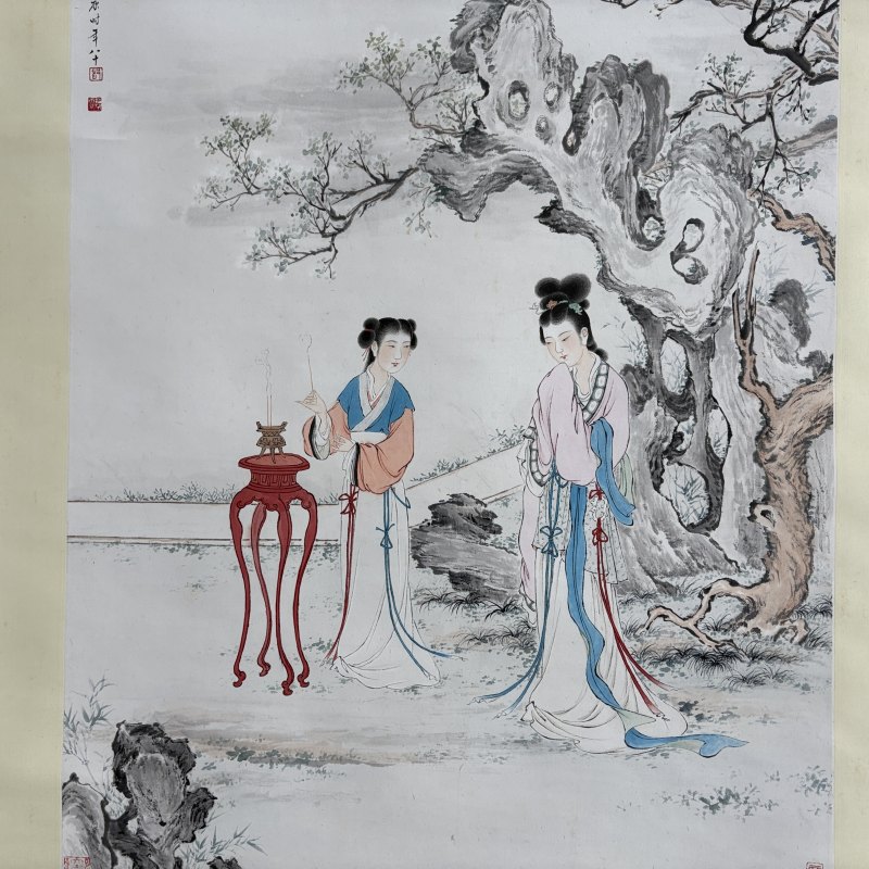 近现代 郑慕康 焚香拜月 - 图3