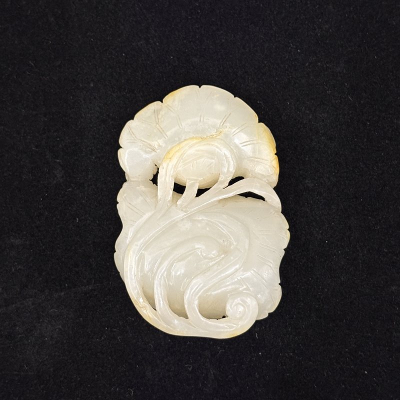 清 白玉雕乌龟荷叶摆件 - 图3