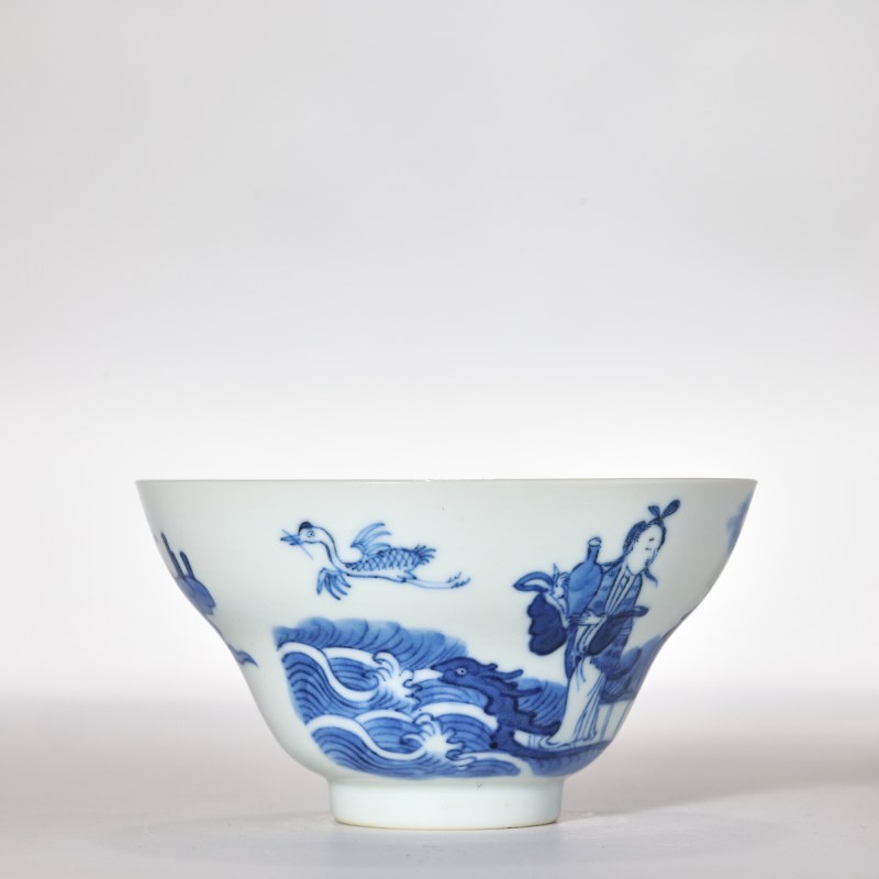 清道光 青花仙人乘槎折腰杯 - 图4