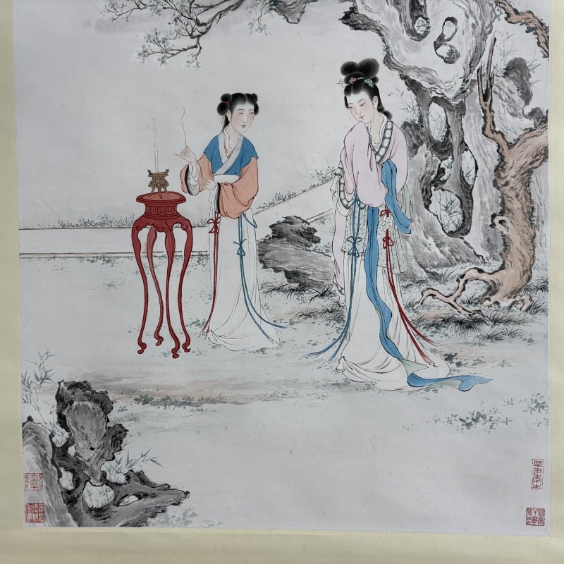 近现代 郑慕康 焚香拜月 - 图4