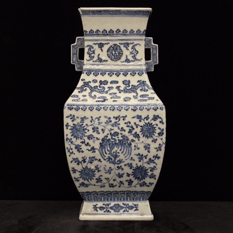 清 青花缠枝莲龙凤纹双耳尊 - 图8