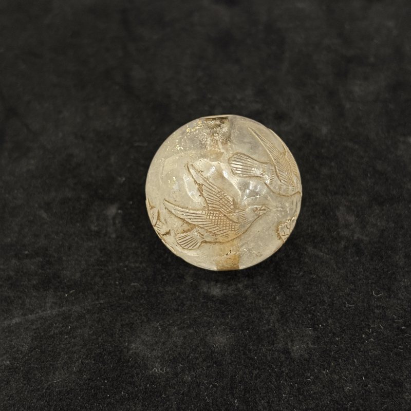 清 水晶雕莲池鸳鸯纹顶珠 - 图4
