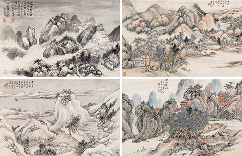 清 李振先 山水四条屏