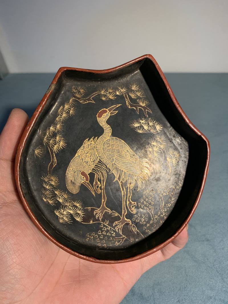 清 大漆描金缠枝莲托寿字纹葵形攒盒 - 图17