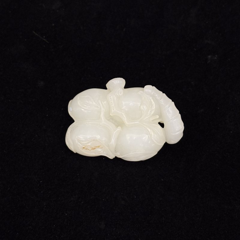 清 白玉留皮瓜虫挂件 - 图7