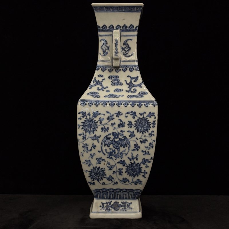 清 青花缠枝莲龙凤纹双耳尊 - 图11