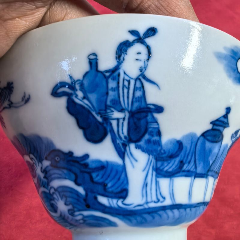清道光 青花仙人乘槎折腰杯 - 图9