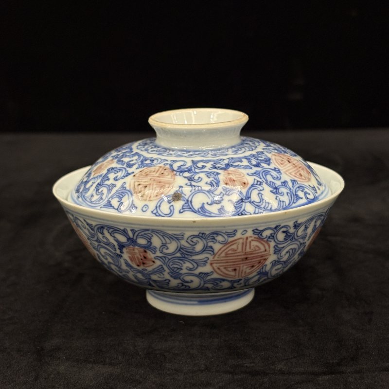 清 青花釉里红缠枝莲纹茶盖碗一对 - 图14