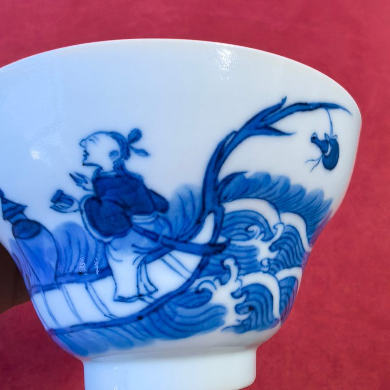 清道光 青花仙人乘槎折腰杯 - 图10