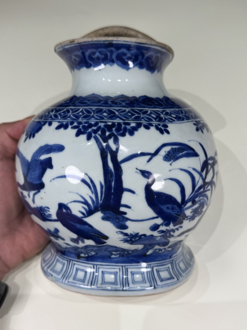 明万历 青花飞鸣宿食图壁瓶 - 图6