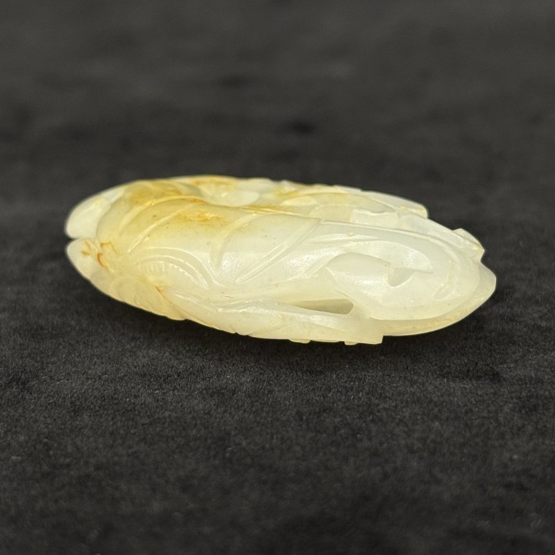 清 白玉留皮镂雕福至心灵挂件 - 图7