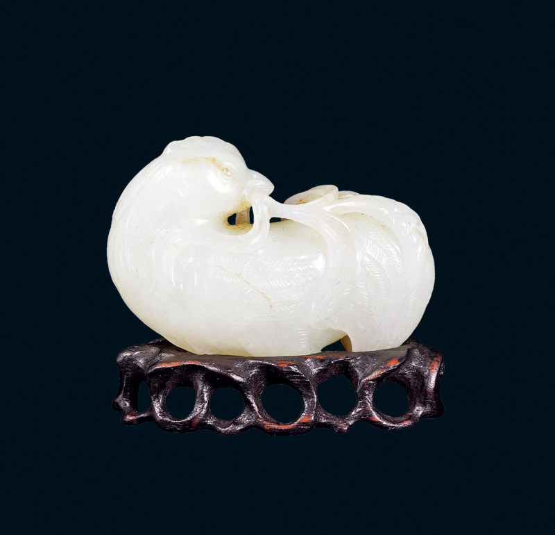 清 白玉雕鸡摆件