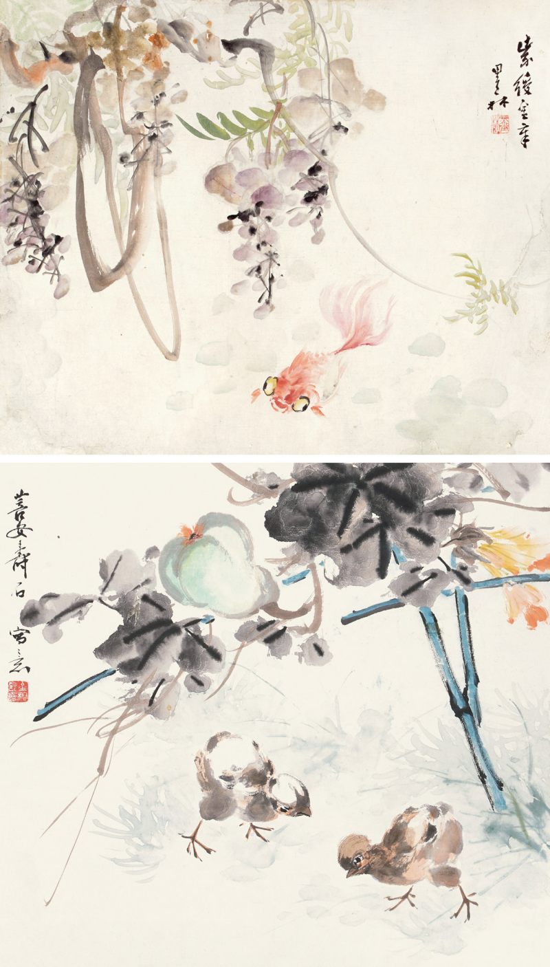 清 王维翰 金榕 花鸟双挖