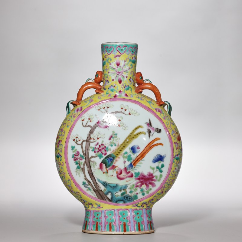清晚期 粉彩花鸟纹抱月瓶 - 图2