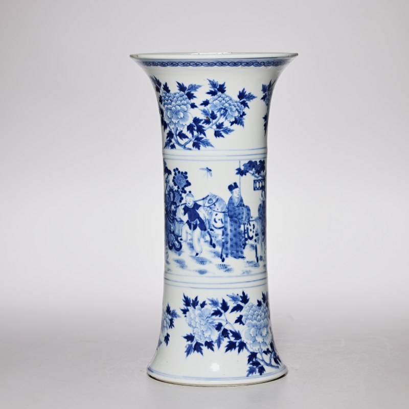 清晚期 青花教子图花觚 - 图5