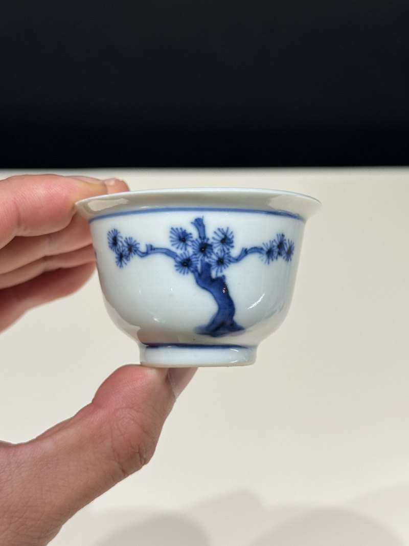 清中晚期 青花松竹梅折沿杯一对 - 图5