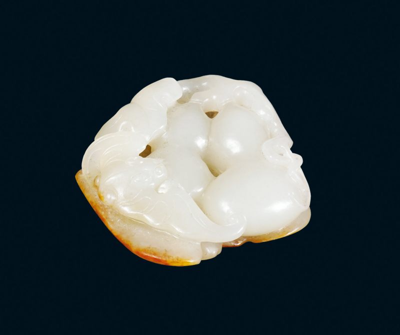 清 白玉留皮镂雕福禄挂件
