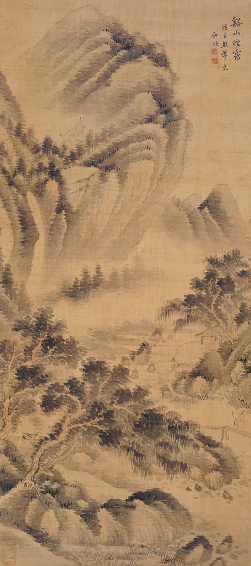 清 罗牧 山水
