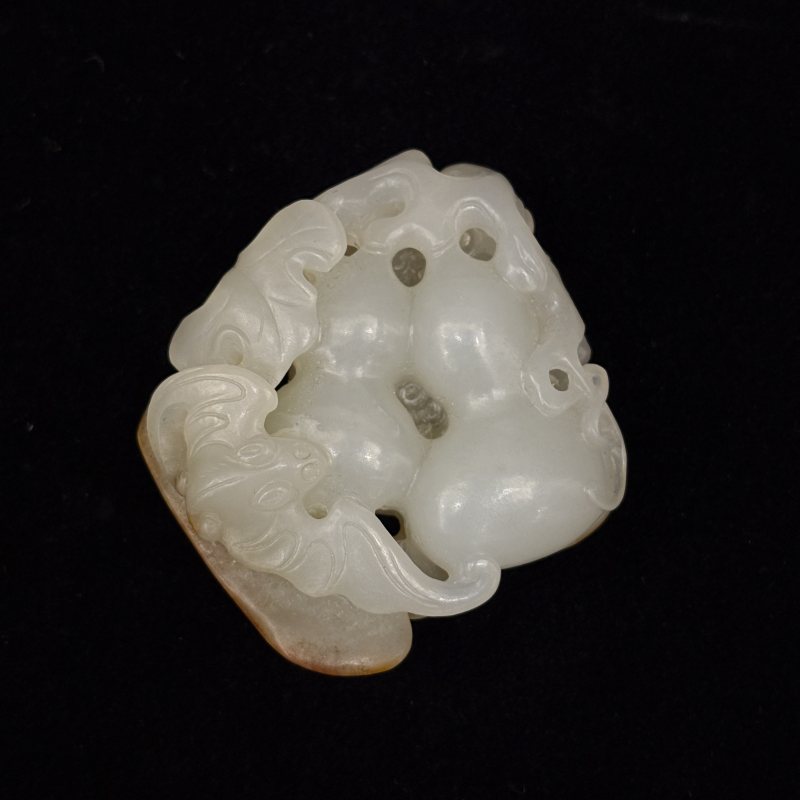 清 白玉留皮镂雕福禄挂件 - 图2