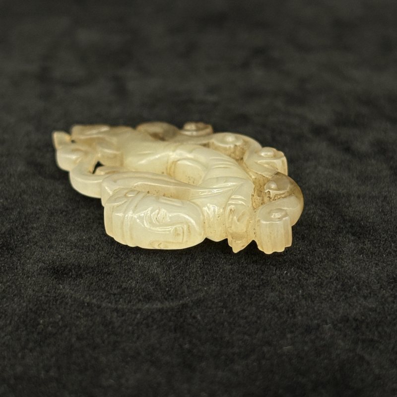 清 白玉飞天挂件 白玉童子挂件两件 - 图12