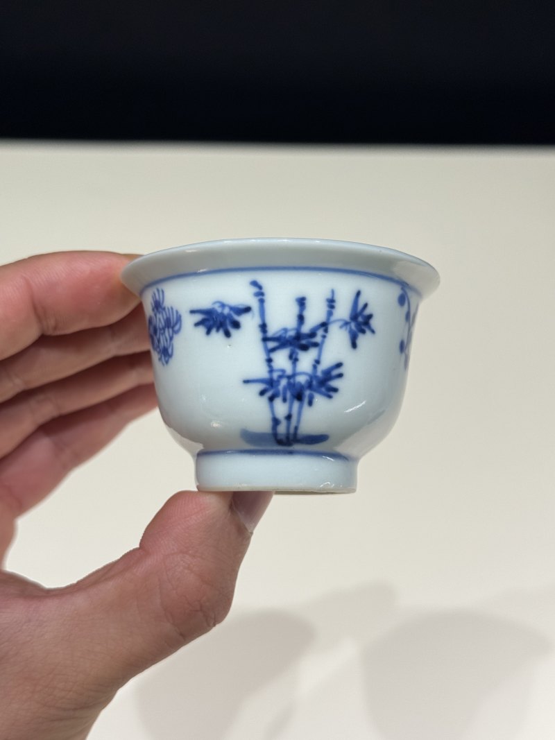 清中晚期 青花松竹梅折沿杯一对 - 图6
