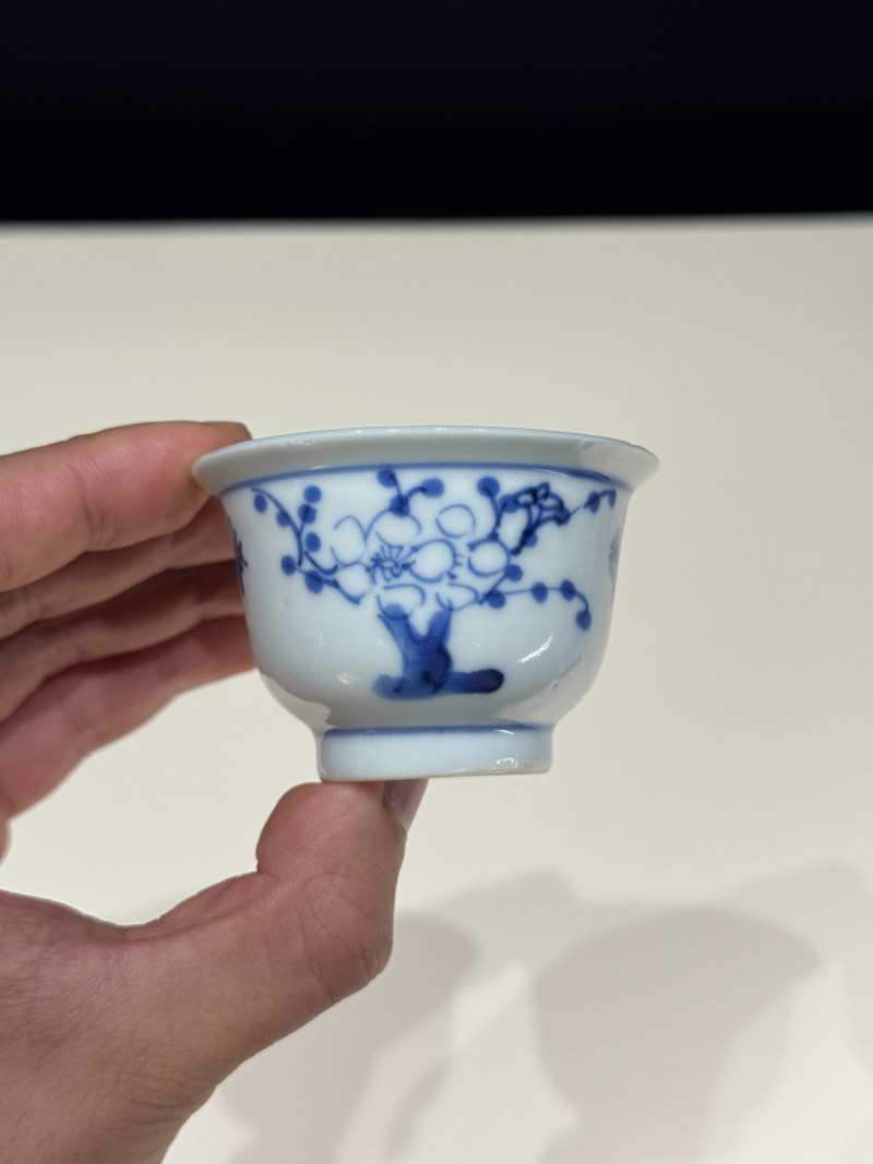 清中晚期 青花松竹梅折沿杯一对 - 图7