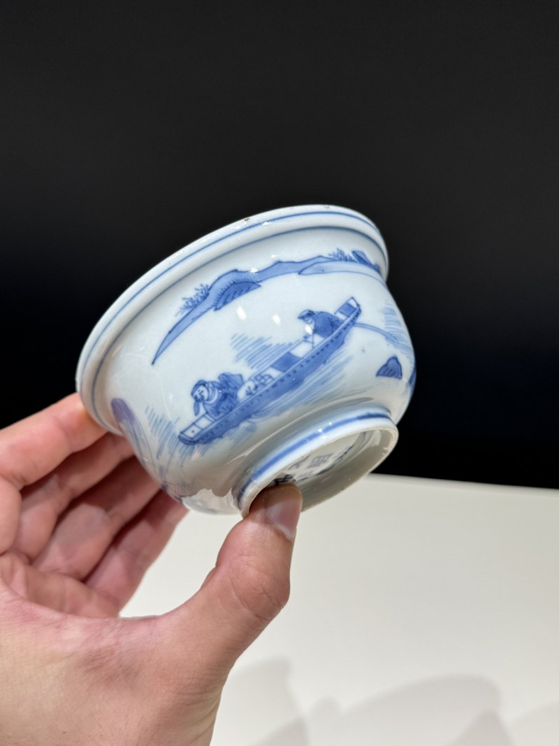 明天启 青花赤壁泛舟图碗 - 图4