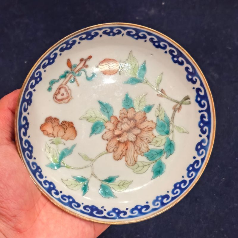 清晚期 粉彩如意花卉纹盘 - 图2