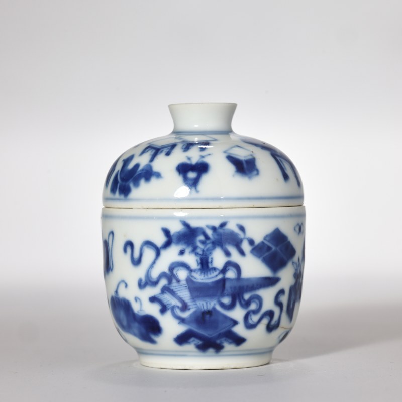 清中晚期 青花博古纹温酒器一套 - 图2