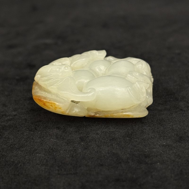 清 白玉留皮镂雕福禄挂件 - 图4
