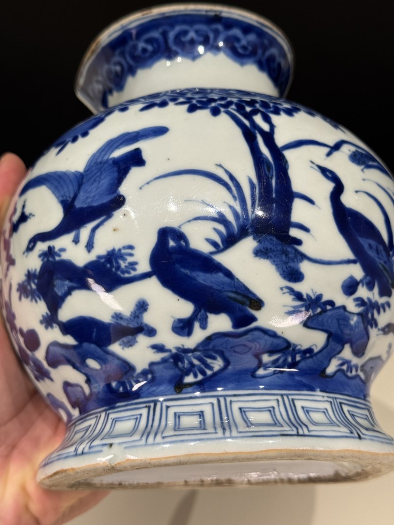 明万历 青花飞鸣宿食图壁瓶 - 图13