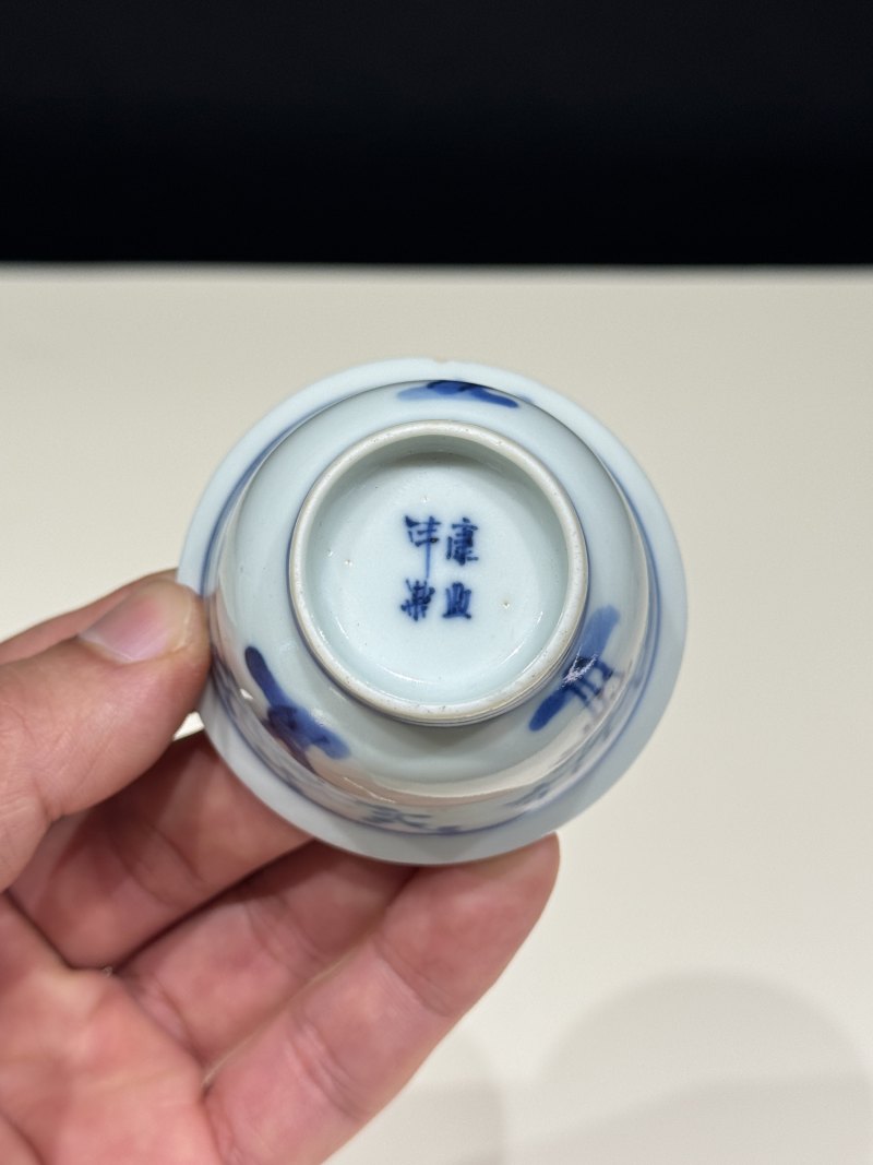 清中晚期 青花松竹梅折沿杯一对 - 图9