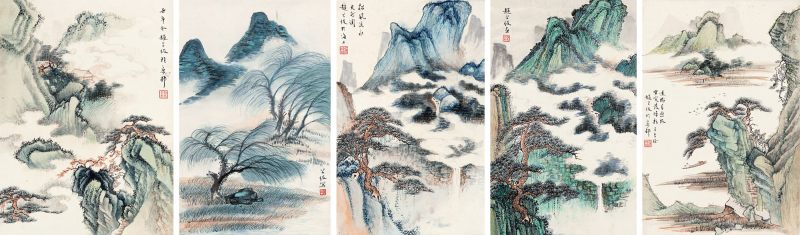 近现代 赵公绂 山水五条屏